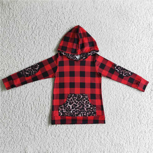 BT0048 Boys red and black plaid hooded long-sleeved top