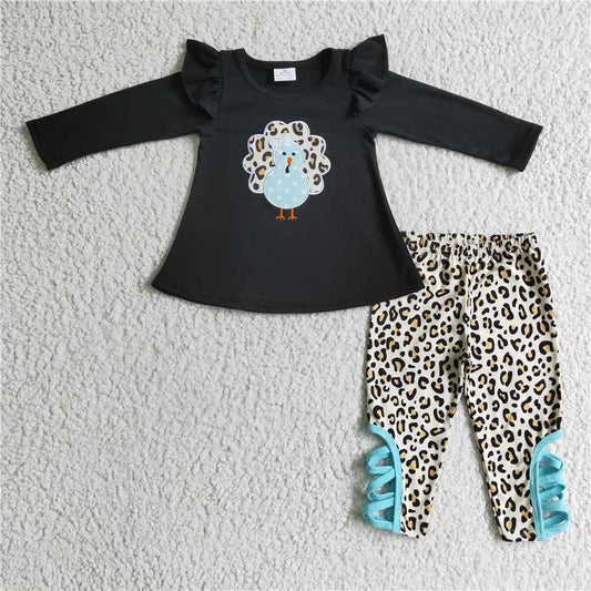 GLP0211Leopard turkey embroidery tunic leggings girls Thanksgiving clothes