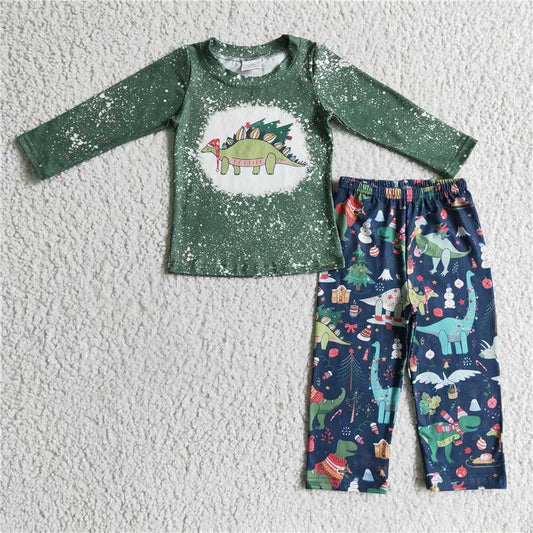 BLP0105Dinosaur bleached shirt pants kids boy Christmas clothes