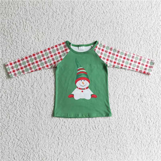 BT0077 baby girls boys snowman green long sleeve shirts Tops