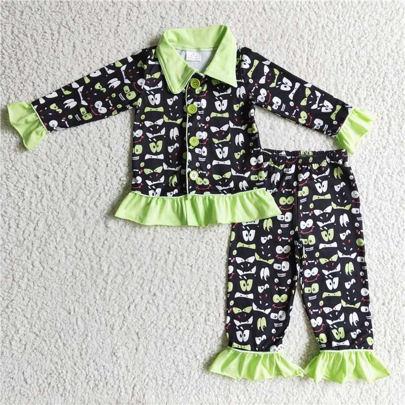 GLP0097Black eyes kids girls Halloween pajamas