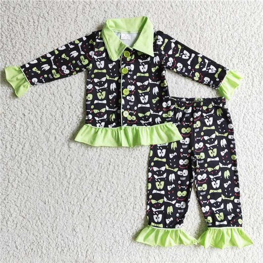GLP0097Black eyes kids girls Halloween pajamas