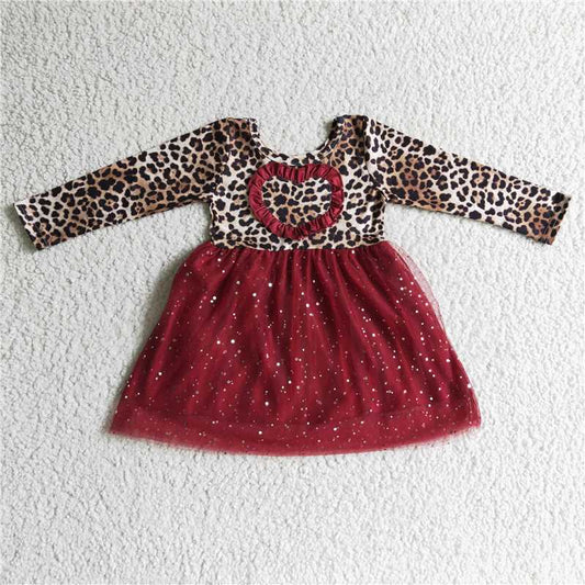GLD0139  Baby girls Leopard heart tutu dresses