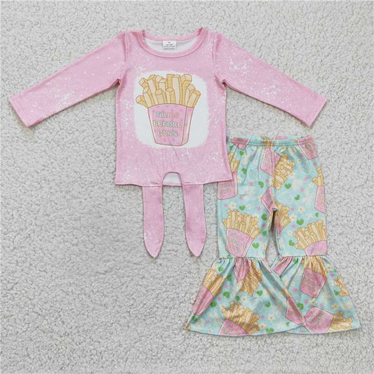 GLP0373Pink fries shirt bell bottom pants girls Valentine's day clothes