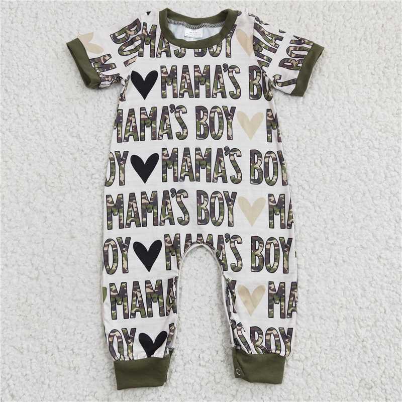 SR0134 Baby Boys Mama's Boy Green Pockets rompers