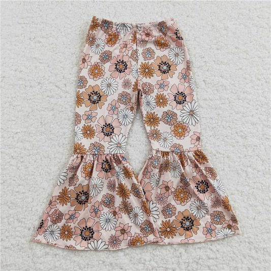 P0058  Baby Girls Western Small Flowers Bell Bottom Pants 7