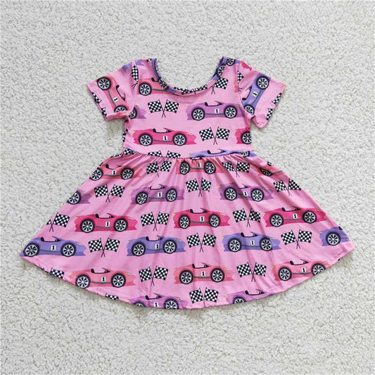 GSD0177 Girls racing pink short-sleeved dress