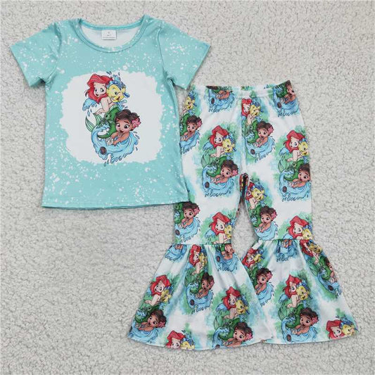 GSPO0393 Girls Mermaid Clownfish Blue Short Sleeve Pants Set