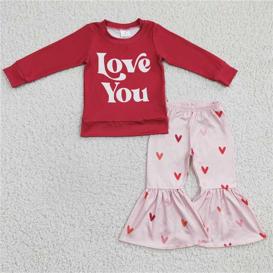 GLP0397 Love you heart kids girls valentine's clothing set