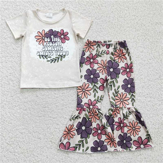 GSPO0348 Girls BE THE REASON floral white short-sleeved trousers suit