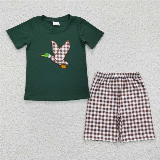 BSSO0117 Baby Boys Duck summer brown plaid shorts sets
