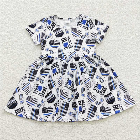 GSD0321 Back the blue flag heart glasses baby girls dresses
