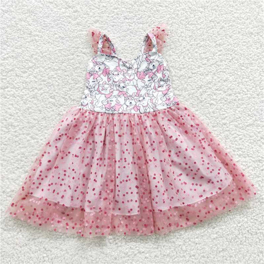 GSD0360  Baby Girls Cat Pink Tutu Knee Length Dresses
