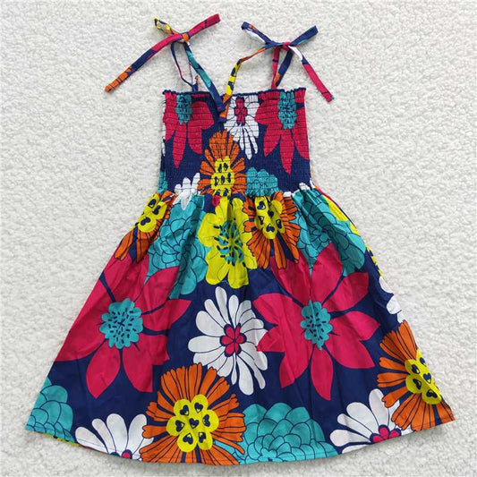 GSD0375 Colorful Floral Navy Blue Elastic Dress