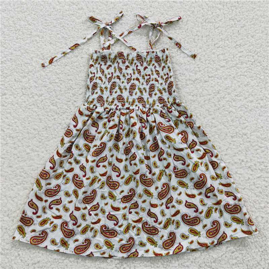 GSD0373 Vintage Pattern White Elastic Dress