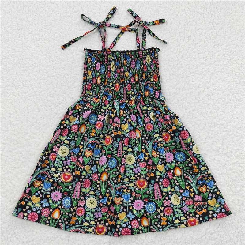 GSD0365 Multicolored floral black elastic dress