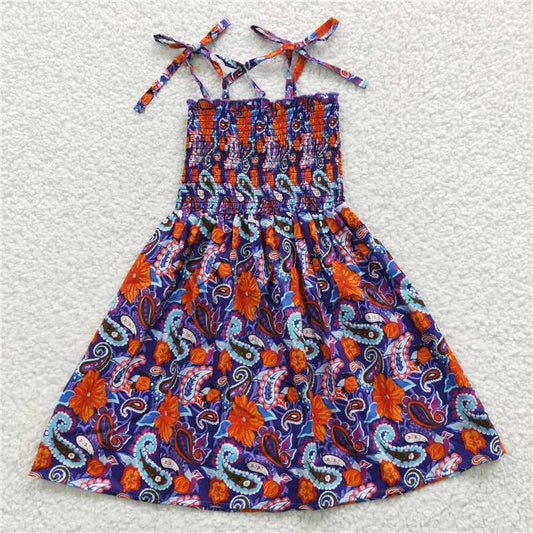 GSD0405 Navy Orange Floral Elastic Dress