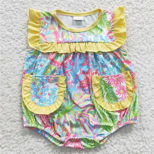 SR0391  Baby Girls Colorful Floral Summer Rompers