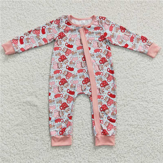 12.4 RTS NO MOQ （In stock）LR0294 Baby Girls Christmas Cups Zip Rompers