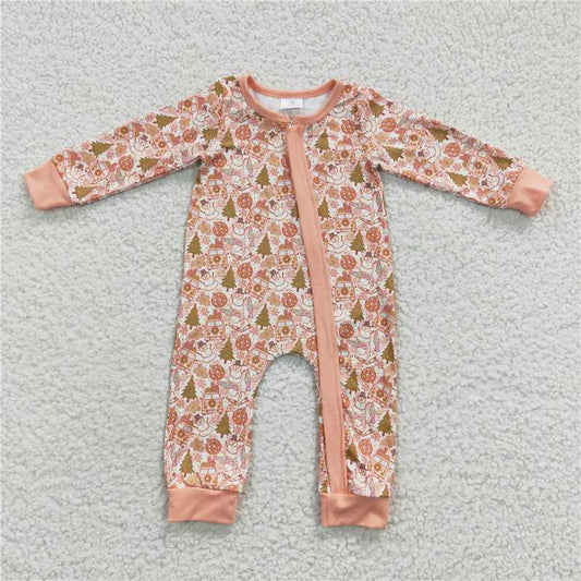 12.4 RTS NO MOQ （In stock）LR0295 Baby Girls Christmas Snowman Bus Zip Rompers