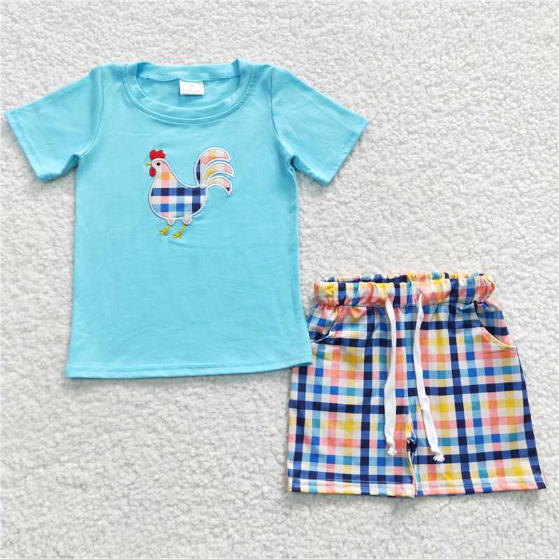 BSSO0270 Baby Girls Boys Chicken Summer Sibling Outfits Shorts Sets