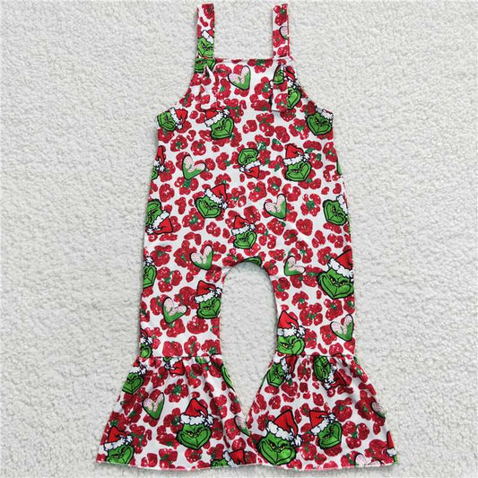 SR0389  Baby Girls Christmas Frog Straps Jumpsuits