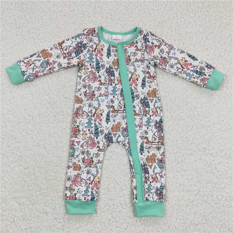 RTS LR0296 Christmas grinch cartoon dog green zipper long-sleeved jumpsuit