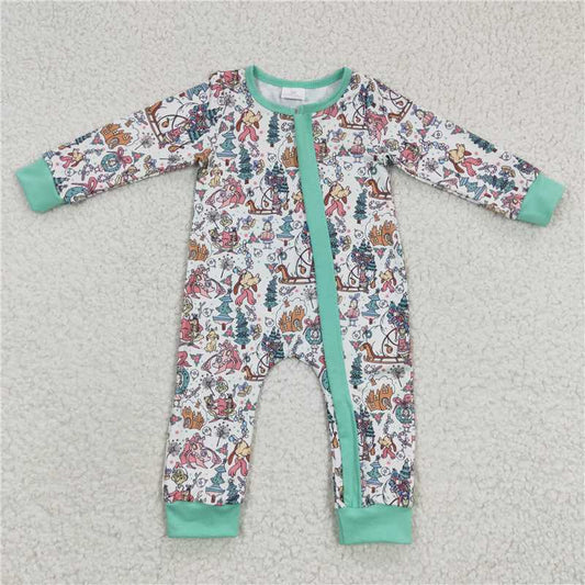 RTS LR0296 Christmas grinch cartoon dog green zipper long-sleeved jumpsuit