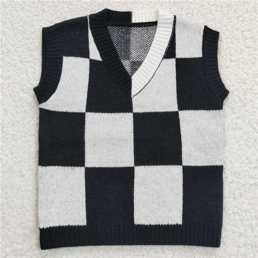 GT0187  Baby Children Black White Vest Sweaters