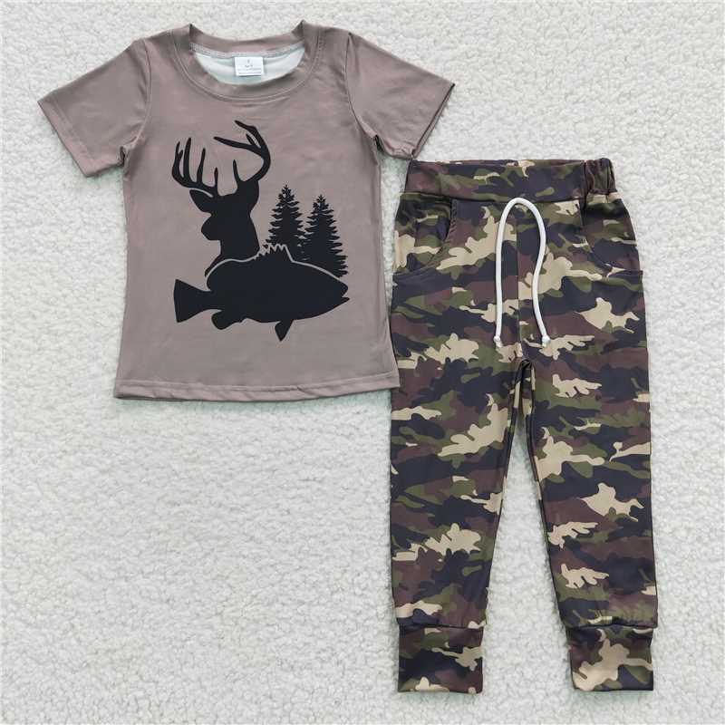 BSPO0108 Baby Boys Deer Camo Tee Shirt Pants Sets