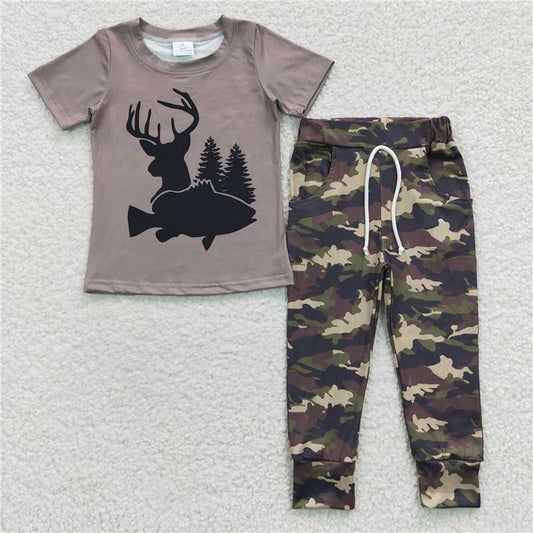 BSPO0108 Baby Boys Deer Camo Tee Shirt Pants Sets
