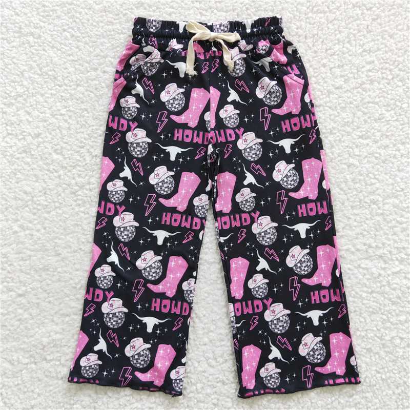P0143  Baby Girls Howdy Boots Elastic Bottom Pants