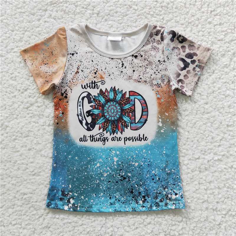 GT0195  With God all things are possible bleached girls western shirt