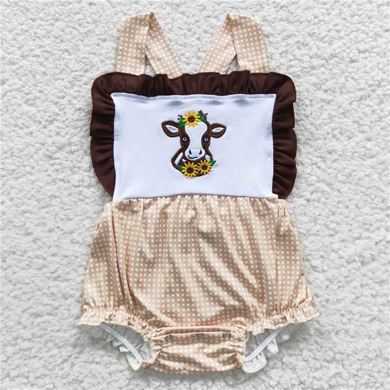 SR0312 Baby Girls Western Cow Sunflower Rompers