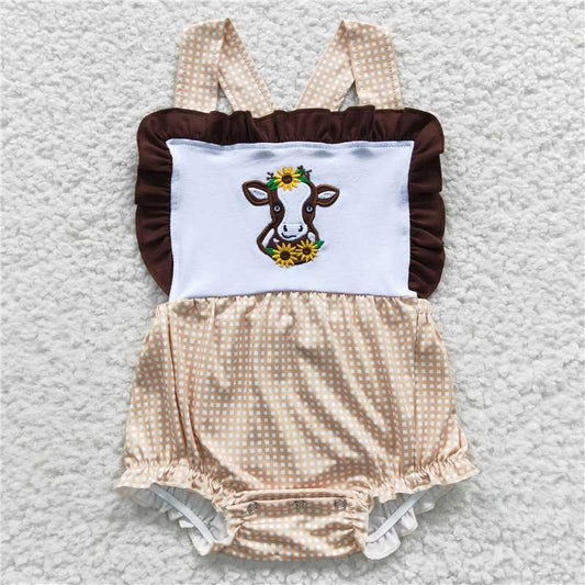 SR0312 Baby Girls Western Cow Sunflower Rompers