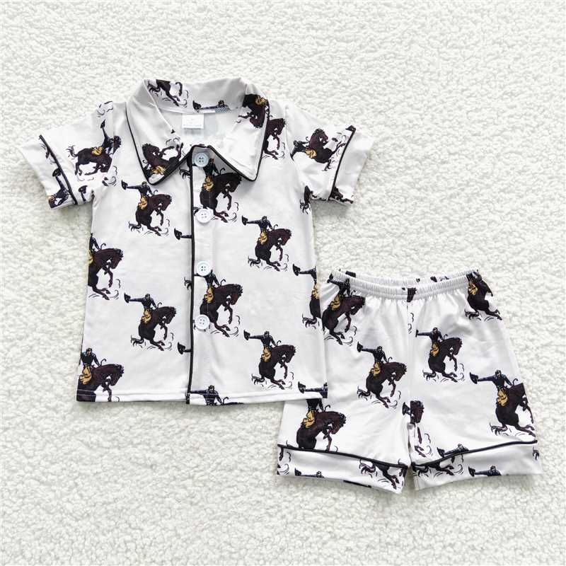 BSSO0277 Baby Girls Western Rodeo Shorts Pajamas