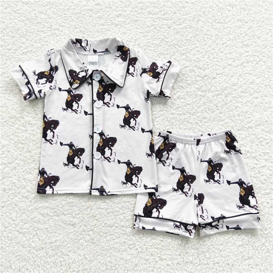 BSSO0277 Baby Girls Western Rodeo Shorts Pajamas