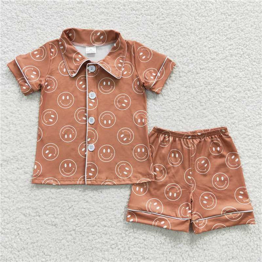 BSSO0274 Baby Girls Western Brown Face Shorts Pajamas