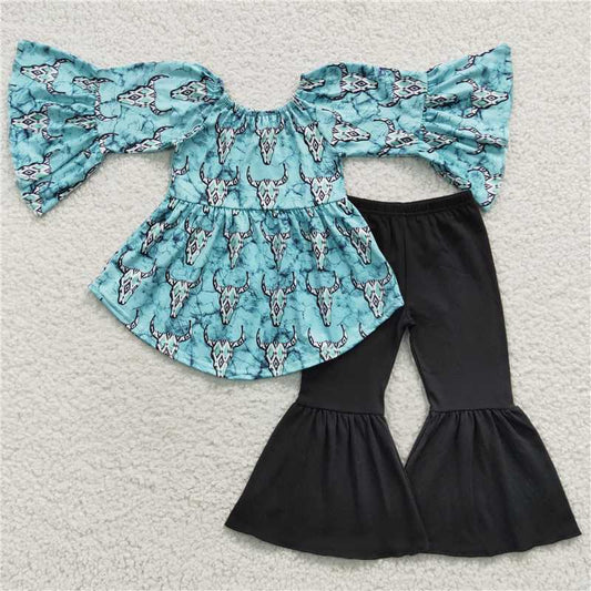 GSPO0666Aztec bull skull tunic pants girls clothing set
