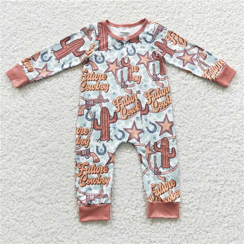 RTS LR0307 Future cowboy cactus star zipper long sleeve jumpsuit