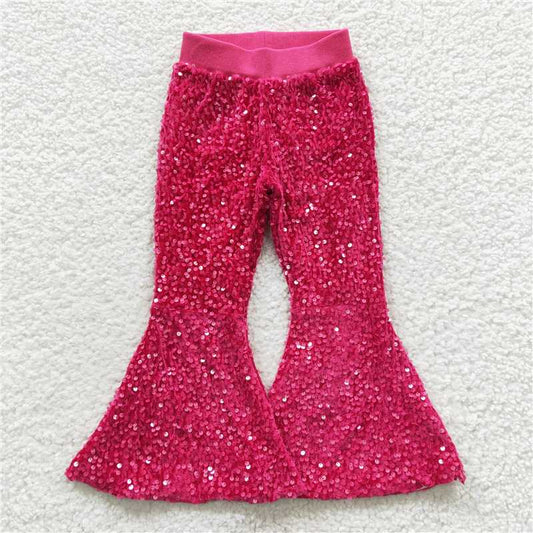 USA Warehouse (IN STOCK) P0112 Hot pink sequin lining baby girls bell bottom pants