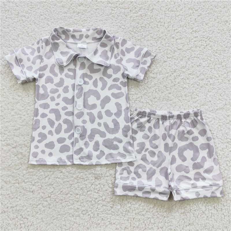 BSSO0272 Baby Girls Western White Leopard Shorts Pajamas