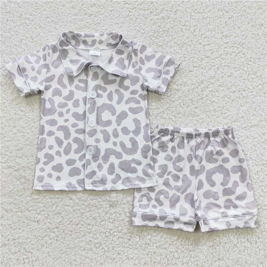 BSSO0272 Baby Girls Western White Leopard Shorts Pajamas