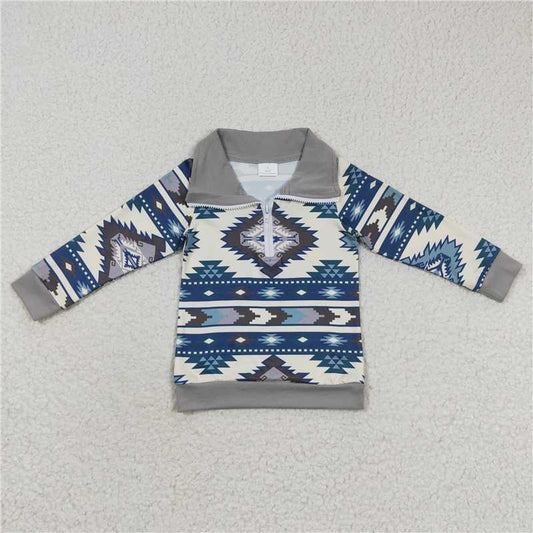 BT0229 Baby Boys Green Aztec Long Sleeve Pullover Tops