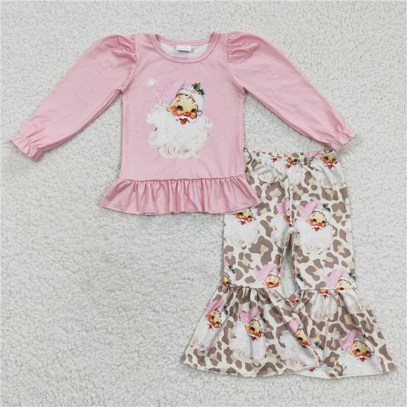 GLP0455 Santa Claus grey leopard print pink long sleeve trousers suit