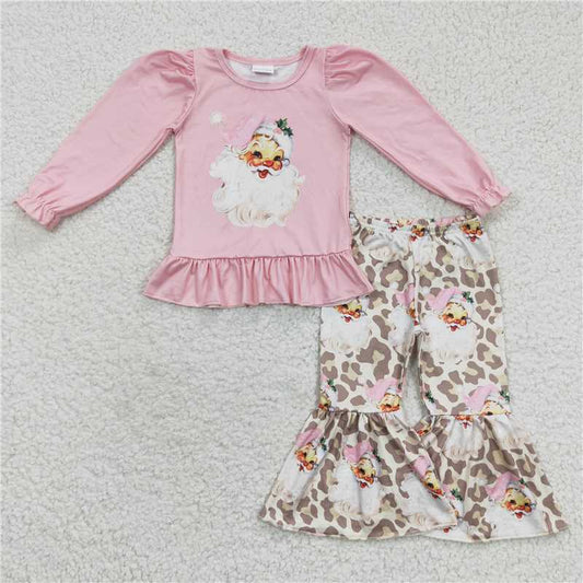 GLP0455 Santa Claus grey leopard print pink long sleeve trousers suit