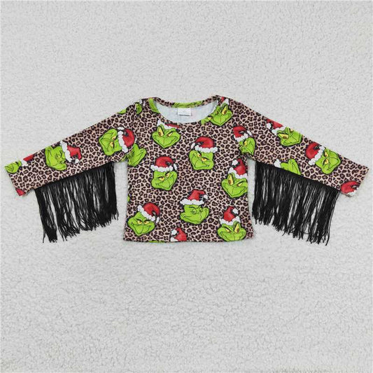 GT0190  Baby Girls Christmas Frog Tassel Shirts Tops