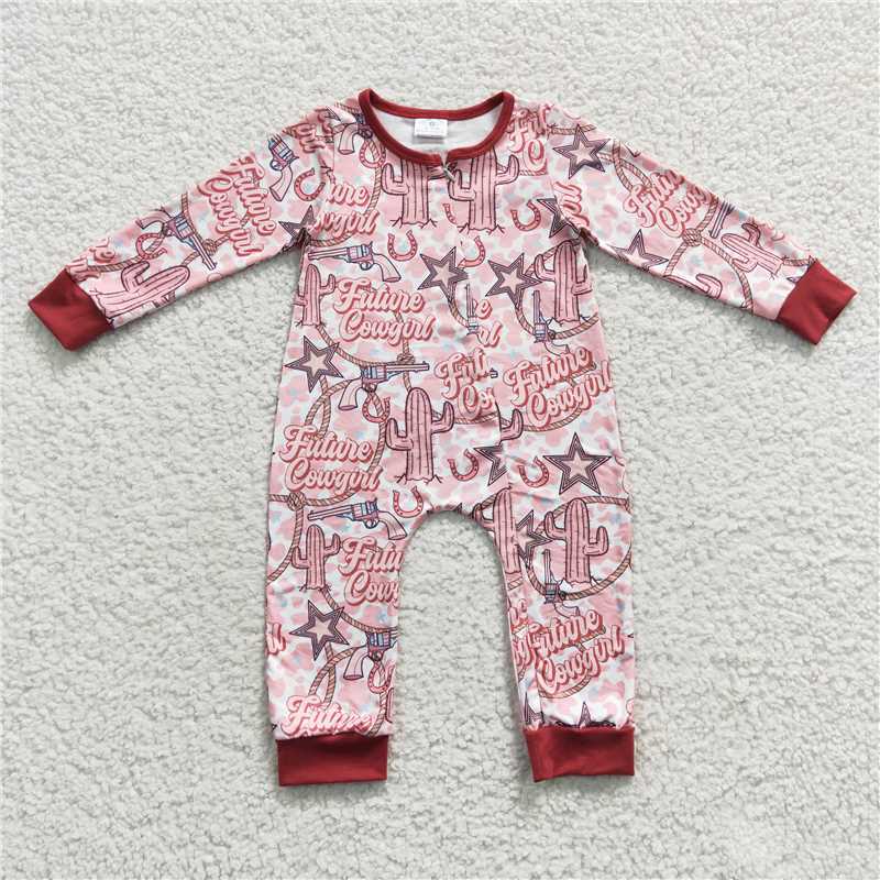 RTS LR0306 Future cowgirl cactus star pink zipper long sleeve jumpsuit