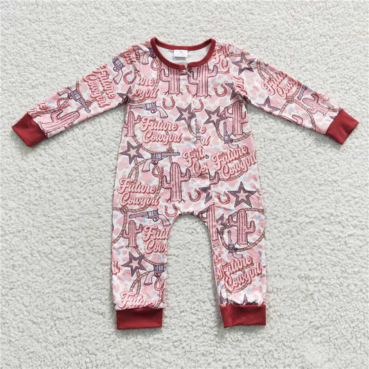 RTS LR0306 Future cowgirl cactus star pink zipper long sleeve jumpsuit