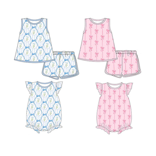 Baby Girls Pink Bows Stripes Outfit Set Top And Shorts Clothes Ensemble for Infants